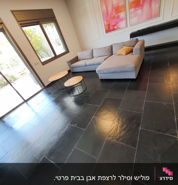 רצפה נקייה ומבריקה בסלון עם רהיטים מודרניים